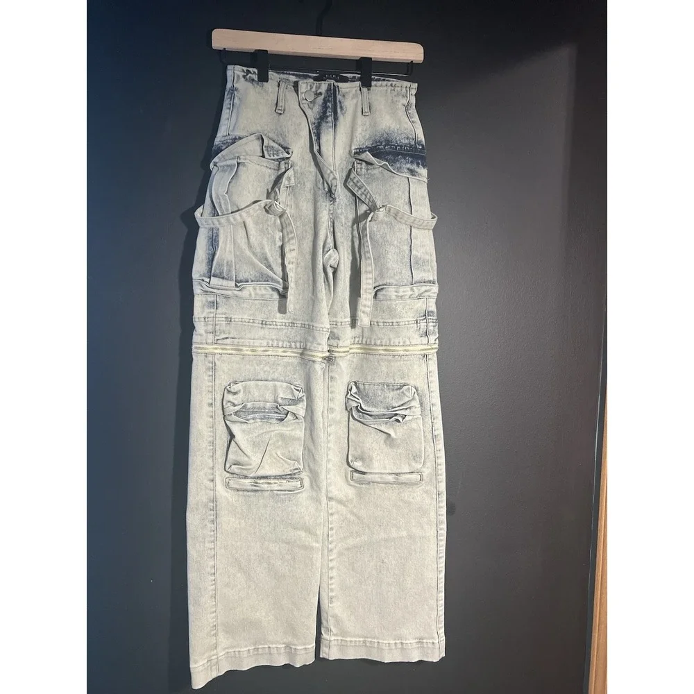 Akira Jeans Women‎ sz Small blue TOO COOL CARGO HIGH WAISTED punk grung